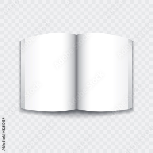 Blank opened white book or magazine mockup template (top view).