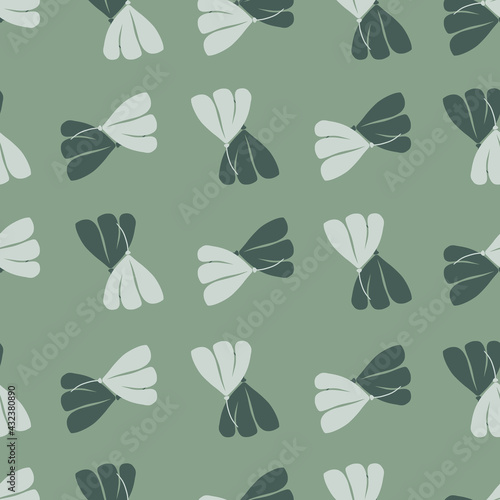 Pale green cosmos flowers seamless pattern in nature botany style. Decorative doodle backdrop.