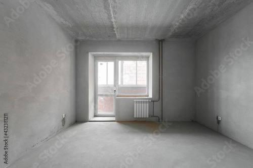 interior of the apartment without decoration in gray colors