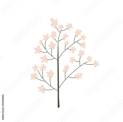 Vector stylized spring sakura flower. Scandinavian illustration art summer element. Decorative summer floral image for greeting Valentine card or poster, holiday banner