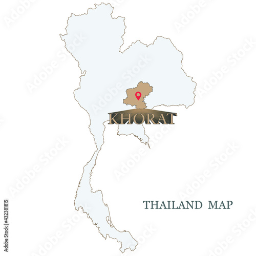 Принти на полотні Maps of Thailand with red maps pin on Khorat (Korat) or Nakhon Ratchasima Provin
