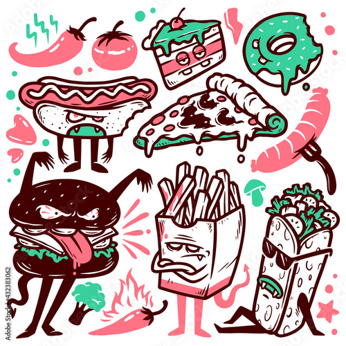 Set of food doodle illustrations