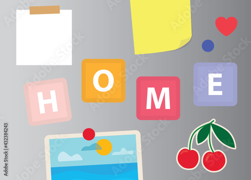 home word written on fridge magnets- vector illustration