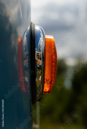 Orange signallight on an old tramway photo