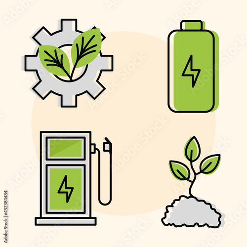 four green energy icons