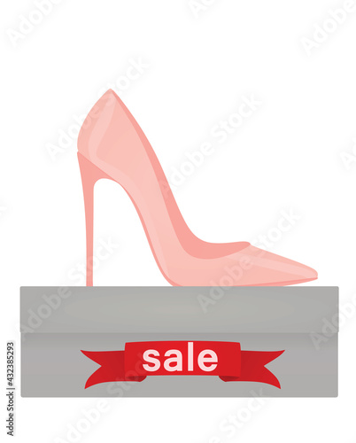 Shoe on shoe box with sale notice. vector