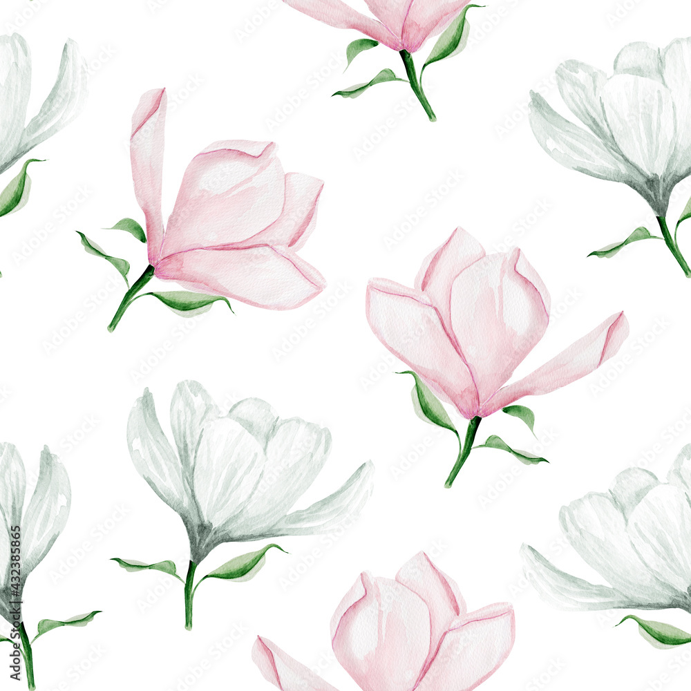 Naklejka premium Dance of spring summer flowers watercolor seamless pattern. Template for decorating designs and illustrations.