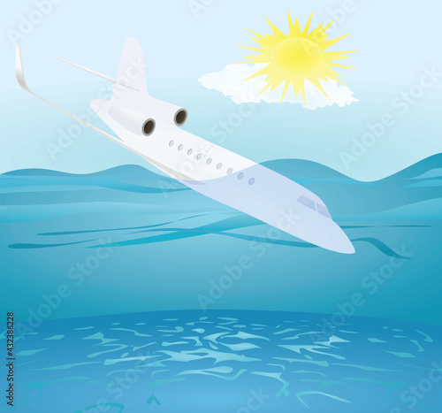 Airplane crash on sea. vector © marijaobradovic