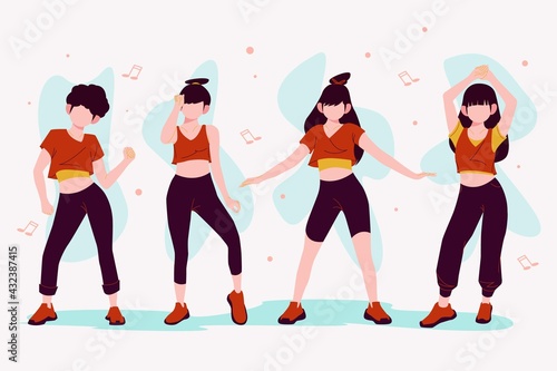 Flat Hand Drawn Dance Fitness Steps Illustration With People_2