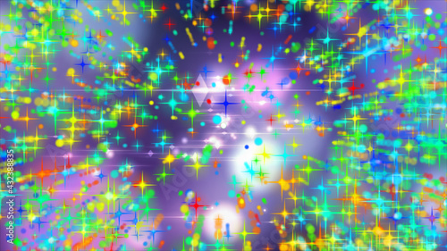 Abstract background with kaleidoscopic flight of colorful stars in outer space. Beautiful background of a disco  festival. Isolated black background.
