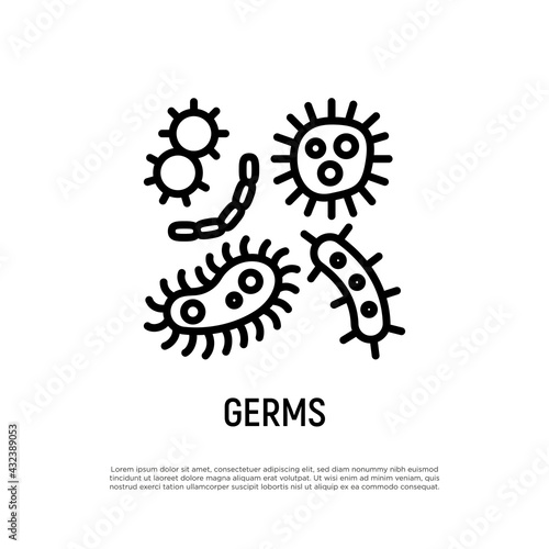 Germs, microbes, bacterias, pathogens thin line icon. Vector illustration.