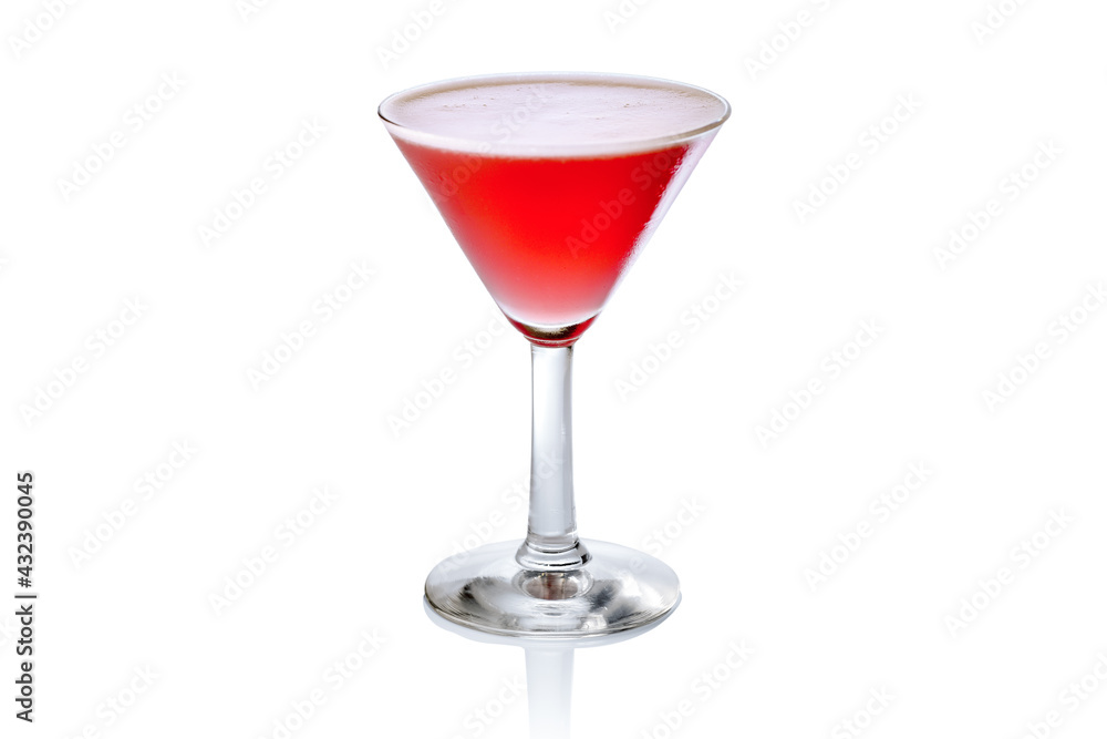 Clover club cocktail in martini glass isolated on white background Clover club cocktail in martini glass isolated on white background