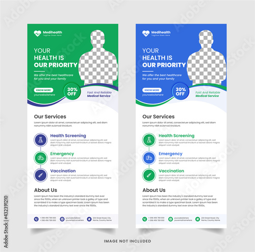 Medical Dl Flyer poster template brochure healthcare cover design layout background two colors scheme vector template in A4 size Premium Vector ads