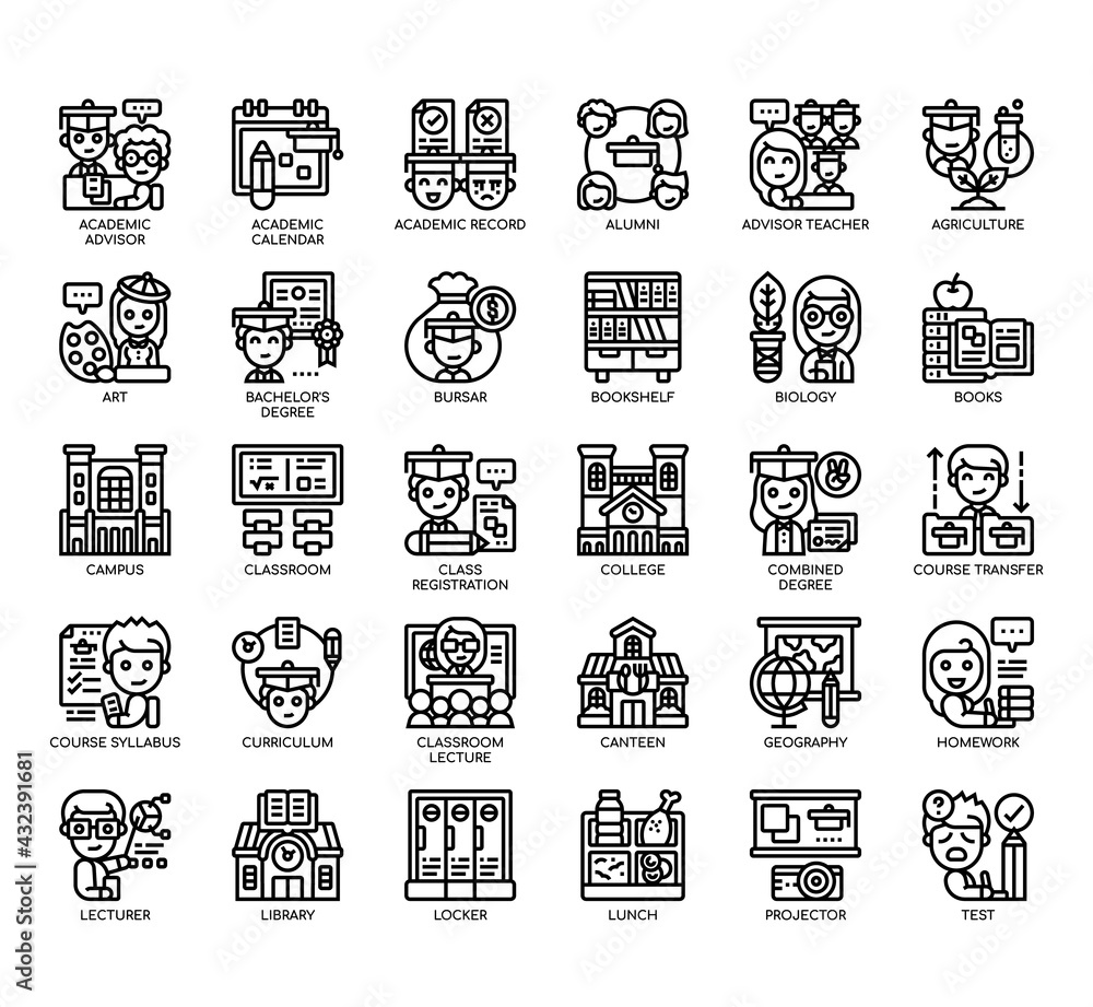 Obraz premium Set of college thin line and pixel perfect icons for any web and app project.