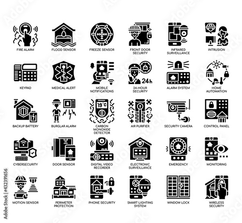 Set of Home Security thin line and pixel perfect icons for any web and app project.