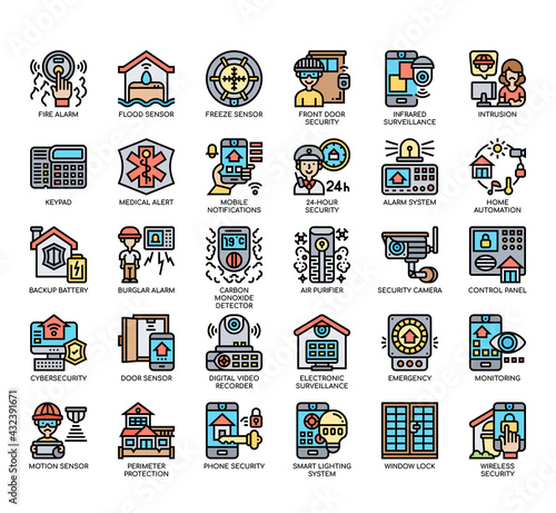 Set of Home Security thin line and pixel perfect icons for any web and app project.