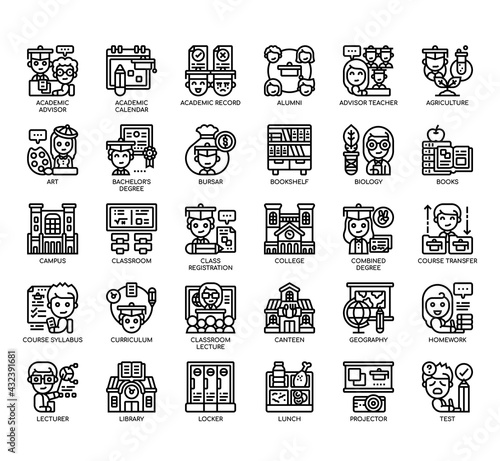 Set of college thin line and pixel perfect icons for any web and app project.