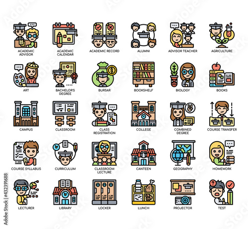 Set of college thin line and pixel perfect icons for any web and app project.