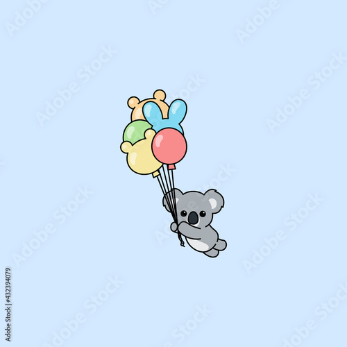 Cute koala holding balloons cartoon, vector illustration