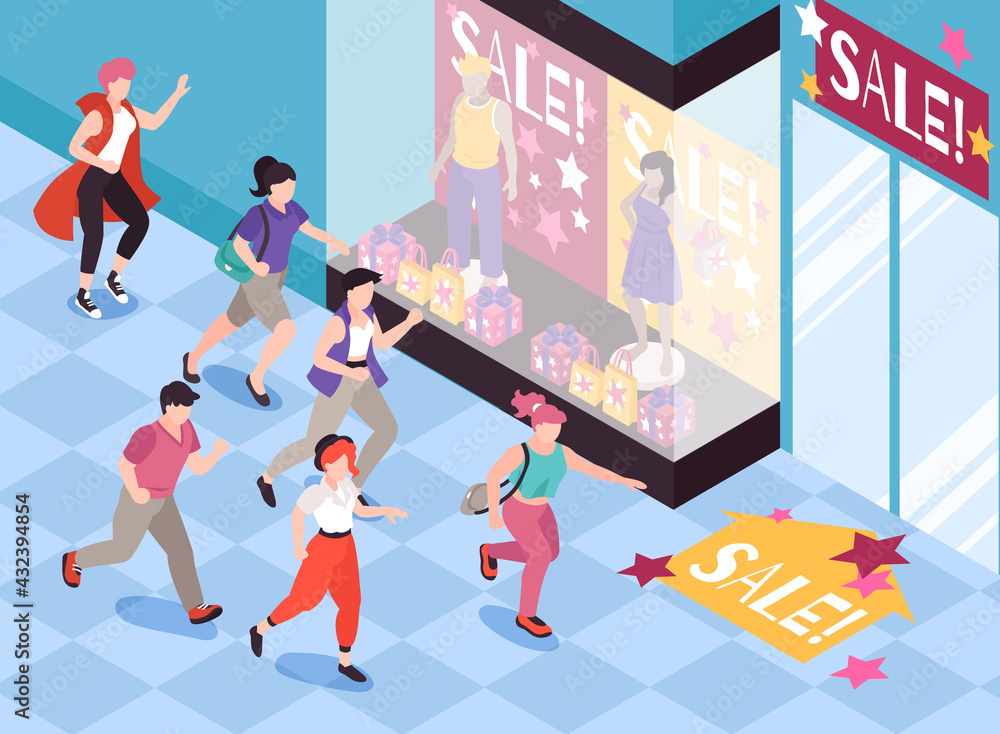 Fototapeta premium People Running For Sale Background