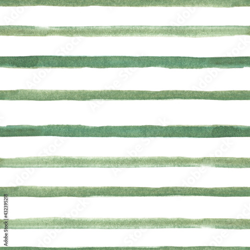 Hand drawn watercolor seamless striped pattern in green colors.