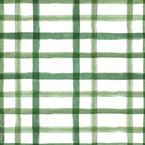 Hand drawn watercolor seamless checkered pattern in green colors.