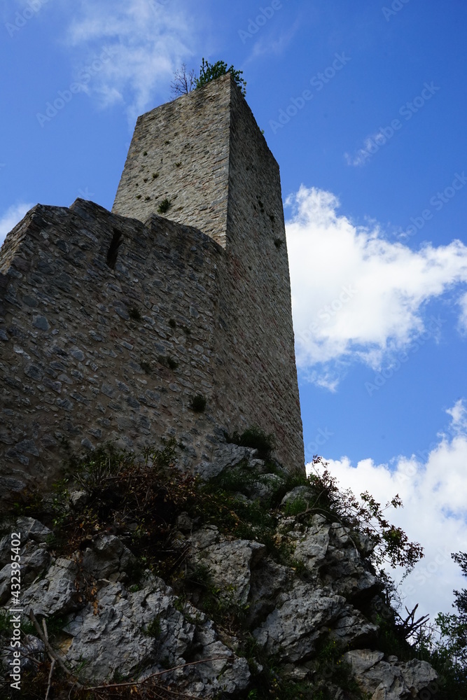 Scheggino ancient tower on a clear sky day, Valnerina, Perugia, Umbria, Italy