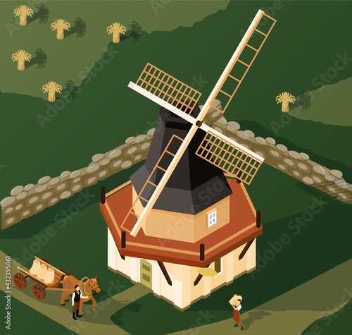 Windmills Isometric Composition