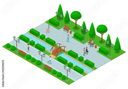 Landscape Design Park Isometric Composition