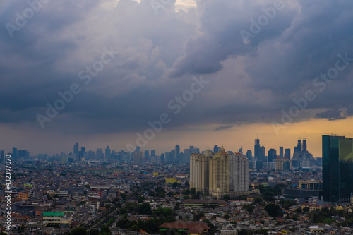 Beautiful Scenery of Jakarta Skyline from Kemayoran during sunrise and daylight © alfin