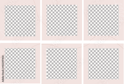 Set of vector abstract background with copy space for text. Design for social media, insta story, card, invitation, feed post. Doodle style. Instagram square flyer banner