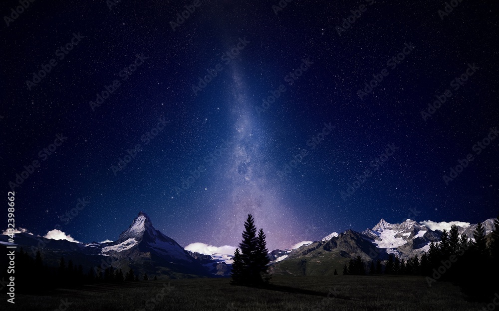 Milky Way at night and mountains