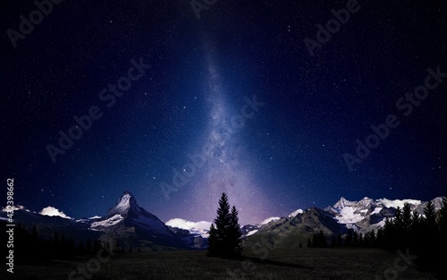 Milky Way at night and mountains
