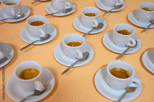Cups of coffee on the table