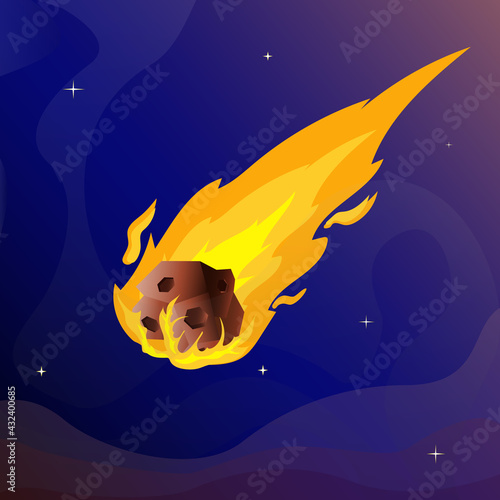 comet, comet with burning tail, cosmic body, space, asteroid, shooting star, vector