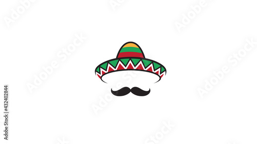 Creative Mexican Sombrero Mustache Head Traditional Logo