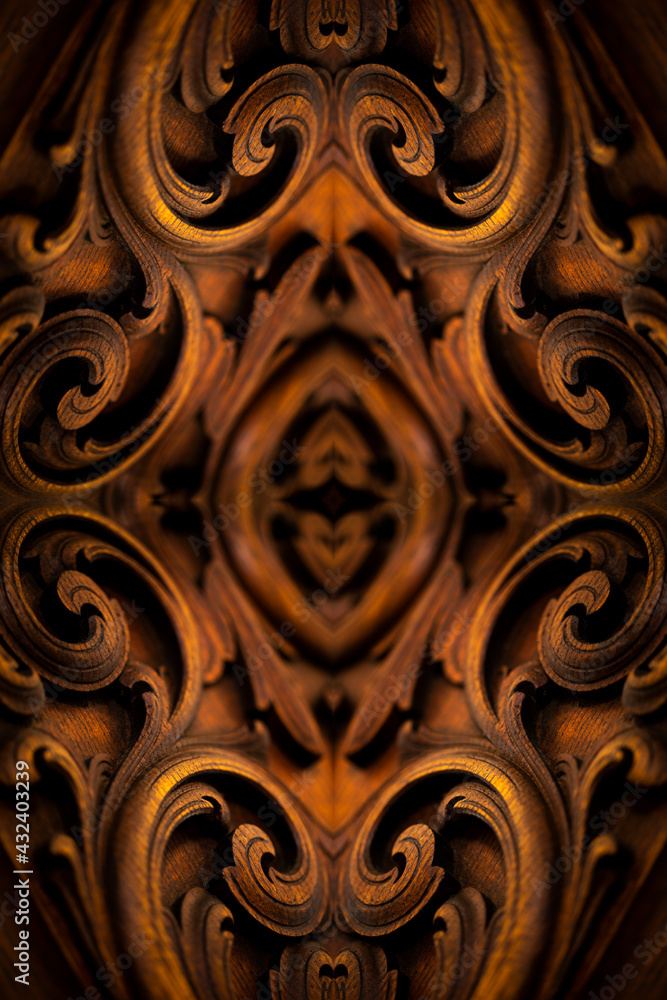 Psychedelic Abstract Background, made with Vintage Furniture, Symmetrical Kaleidoscope Mirror.