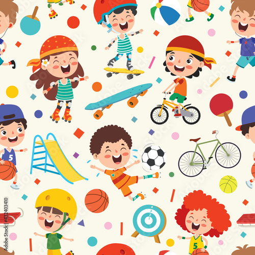 Seamless Pattern Design With  Cartoon Character