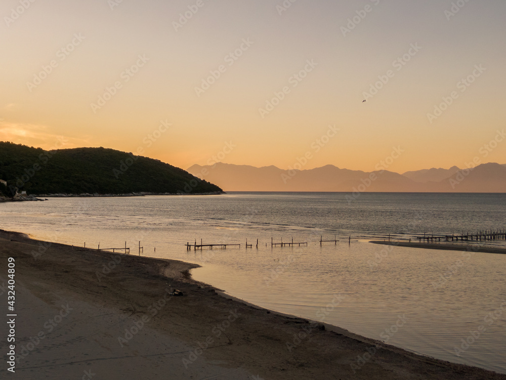 Sunset in corfu beach greece