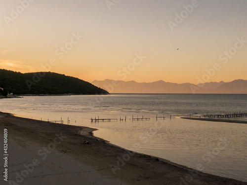 Sunset in corfu beach greece