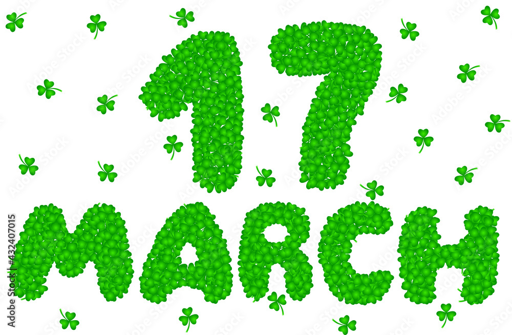 17 March Lettering Made of Shamrock Leaves 17 March Lettering Made of Shamrock Leaves