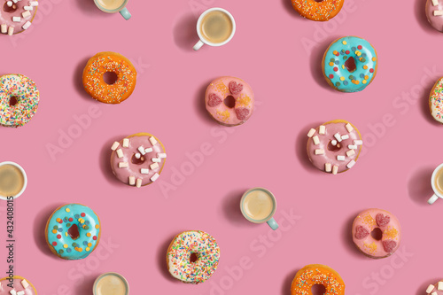 Seamless pattern with colorful donuts