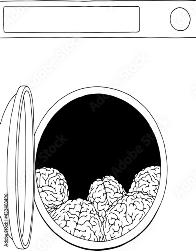 Illustration of a washing machine full of brains, brainwashing concept