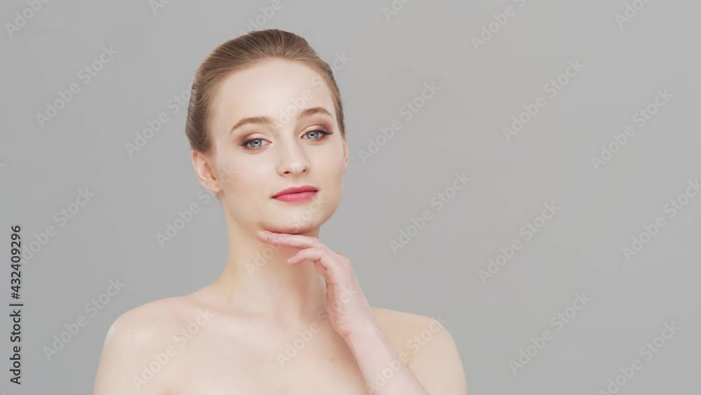 Studio portrait of young, beautiful and natural woman. Face lifting, cosmetics and make-up concept. Studio portrait of young, beautiful and natural woman. Face lifting, cosmetics and make-up concept.