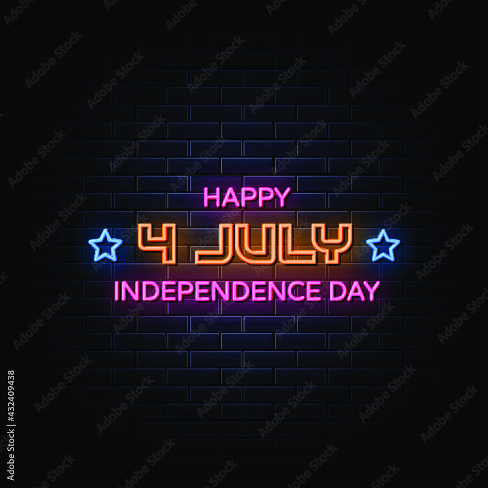 4th of July Independence Day Neon Signs Style Text Vector