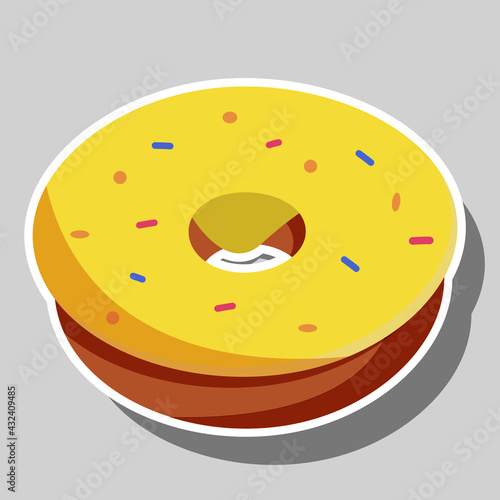 Delicious donut sticker. No diet concept.