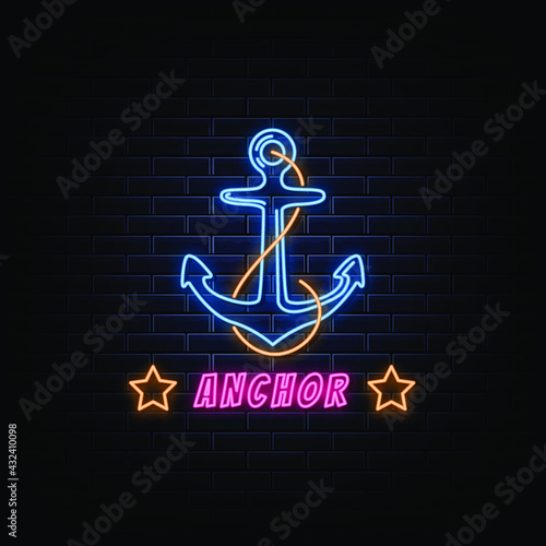 Anchor Logo Neon Signs Style Text Vector