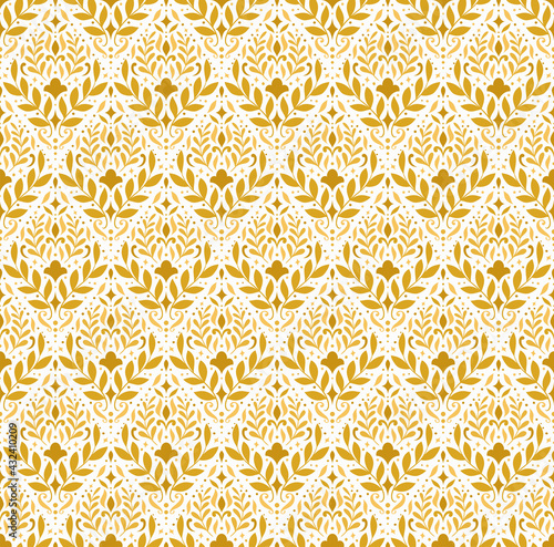 Modern floral art deco seamless pattern. Vector damask illustration with leaves. Decorative botanical background.