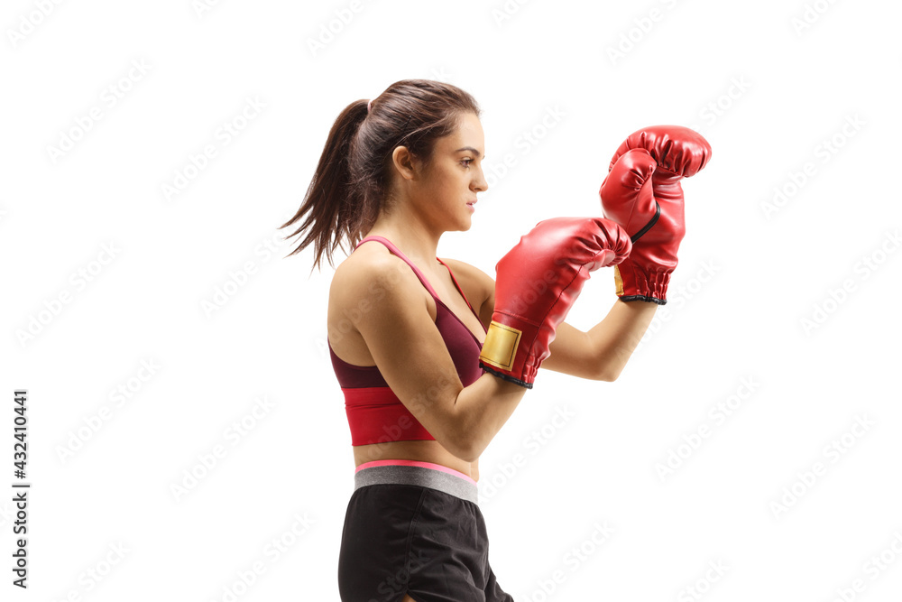 Profile shot of a young female training box Profile shot of a young female training box
