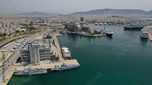 Aerial drone photo of popular port of Piraeus, Attica, Greece © aerial-drone